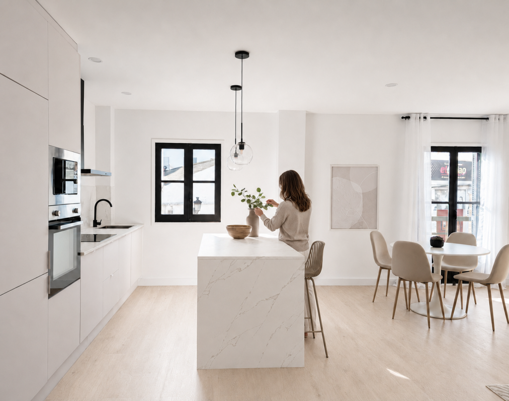 Interior designer completing the final styling of a home as part of a turnkey project